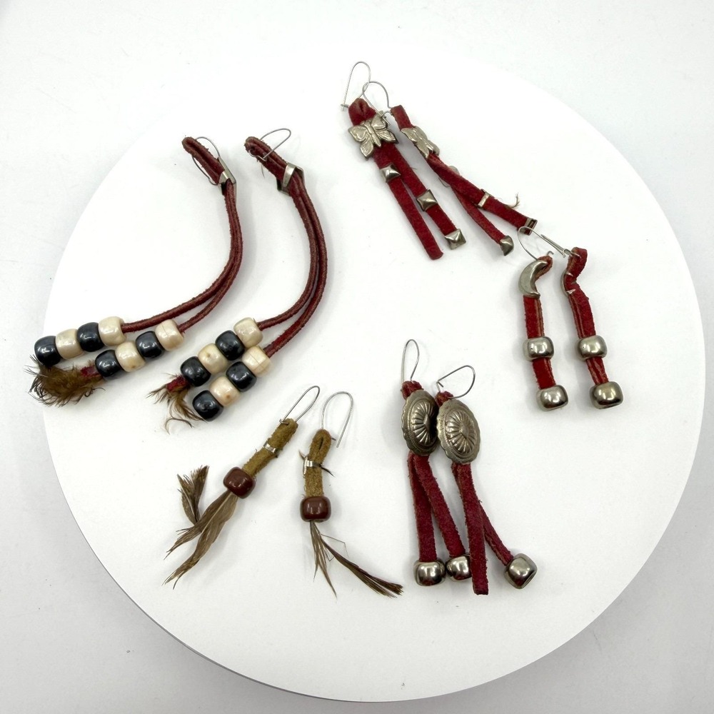 Southwest Leather Feather Dangle Earrings Mixed Lot Boho Western Festival Style